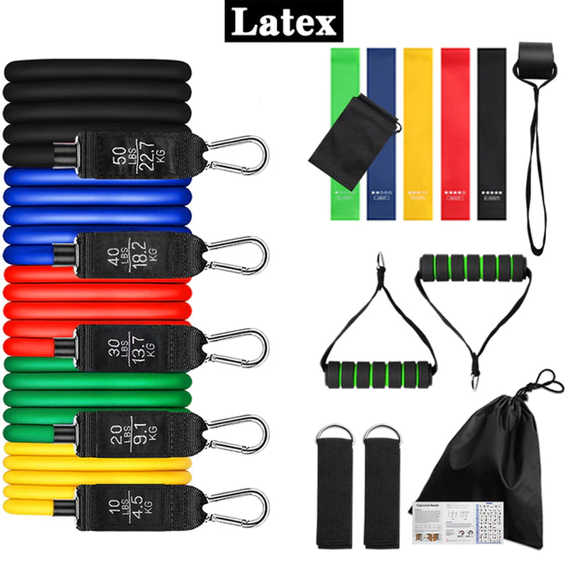 11Pcs/Set Latex Tube Resistance Bands Exercise Door Fitness Pull Rope Elastic Gym Expander Muscle Strength Training Equipment