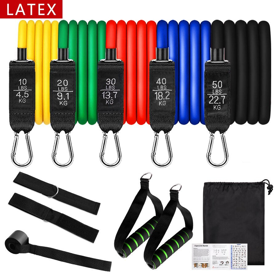 11Pcs/Set Latex Tube Resistance Bands Exercise Door Fitness Pull Rope Elastic Gym Expander Muscle Strength Training Equipment