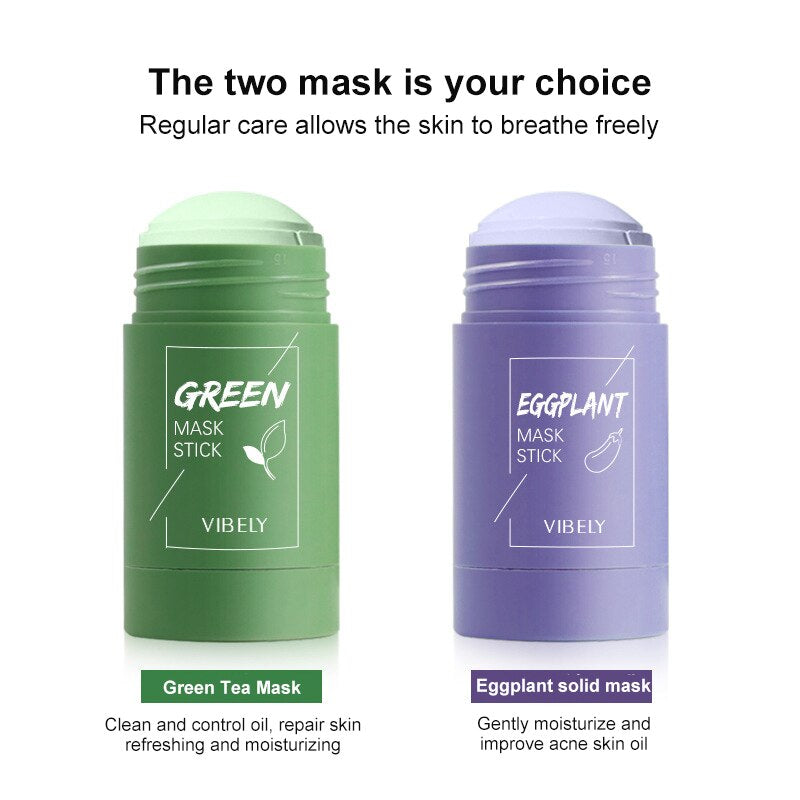 VIBELY Green Tea Mask Stick Mask Deep Cleansing Facial Mask Oil Control Mmoisturizing Remove Black Head Face Skin Care TSLM2
