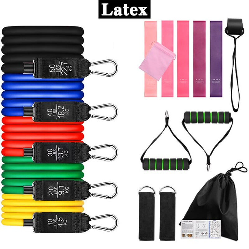 11Pcs/Set Latex Tube Resistance Bands Exercise Door Fitness Pull Rope Elastic Gym Expander Muscle Strength Training Equipment