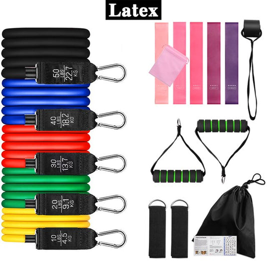 11Pcs/Set Latex Tube Resistance Bands Exercise Door Fitness Pull Rope Elastic Gym Expander Muscle Strength Training Equipment