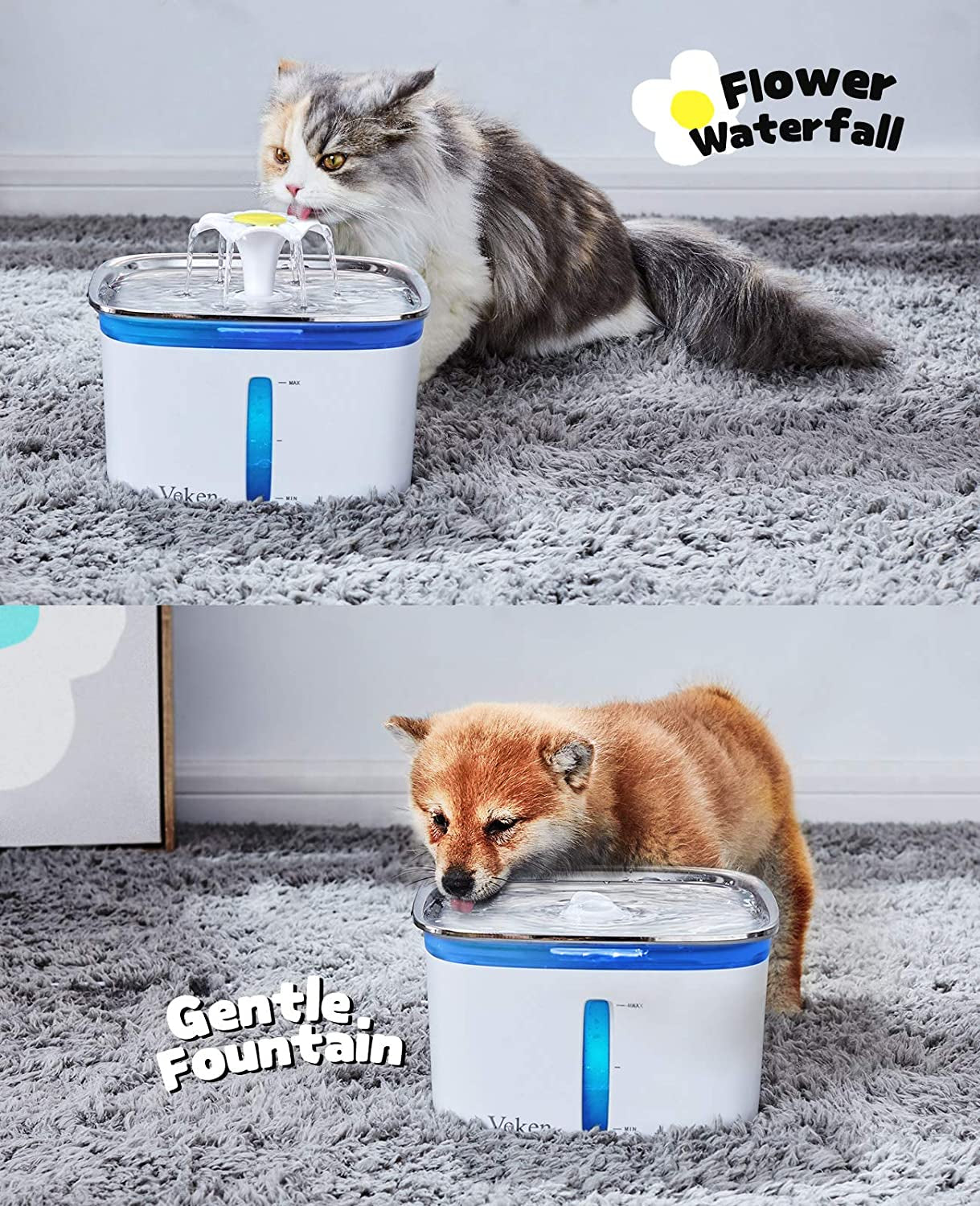 95Oz/2.8L Stainless Steel Pet Fountain, Automatic Cat Water Fountain Dog Water Dispenser with Smart Pump for Cats, Dogs, Multiple Pets (Silver, Stainless Steel)