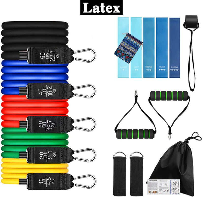 11Pcs/Set Latex Tube Resistance Bands Exercise Door Fitness Pull Rope Elastic Gym Expander Muscle Strength Training Equipment