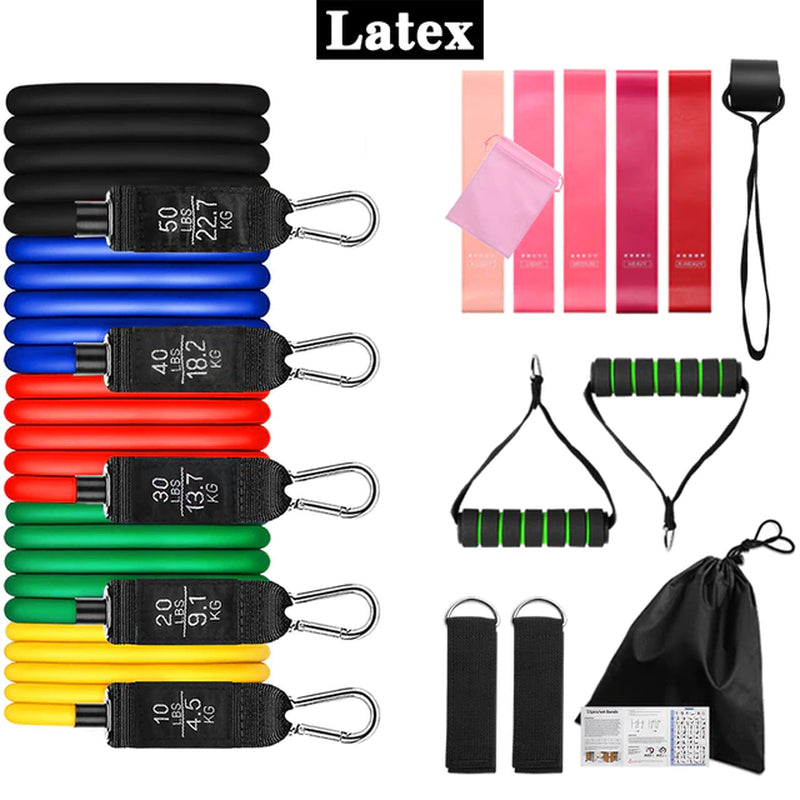 11Pcs/Set Latex Tube Resistance Bands Exercise Door Fitness Pull Rope Elastic Gym Expander Muscle Strength Training Equipment