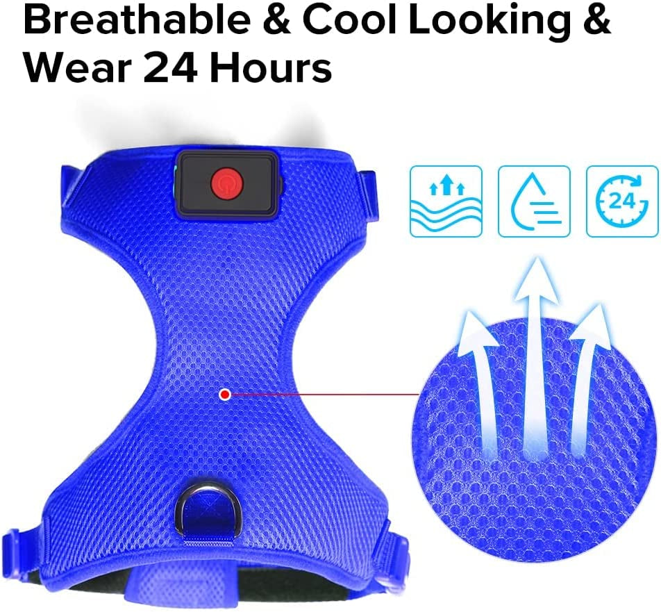 Flashseen LED Dog Harness, Lighted up USB Rechargeable Pet Harness, Illuminated Reflective Glowing Dog Vest Adjustable Soft Padded No-Pull Suit for Small, Medium, Large Dogs (Blue, L)